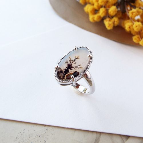 一点物】デンドリティックアゲートのリング（ミモザNo.2） 指輪