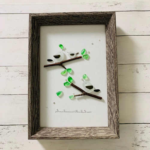 シーグラスアート シマエナガ 北海道 インテリア雑貨 北欧 パネル