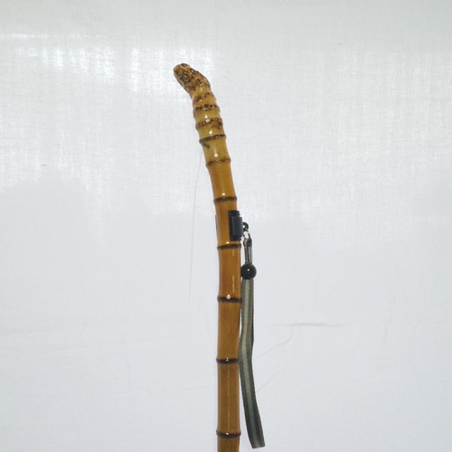 竹杖④_根頭曲がり 竹根鞭細工 漆塗り ねぶち 希少 国産 破竹根付