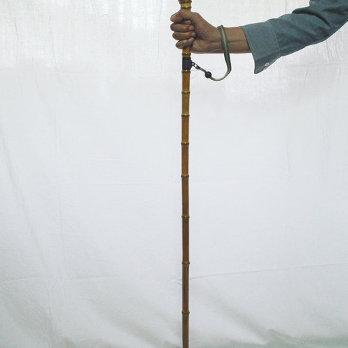 竹杖⑤_根頭曲がり 竹根鞭細工 漆塗り ねぶち 希少 国産 破竹根付