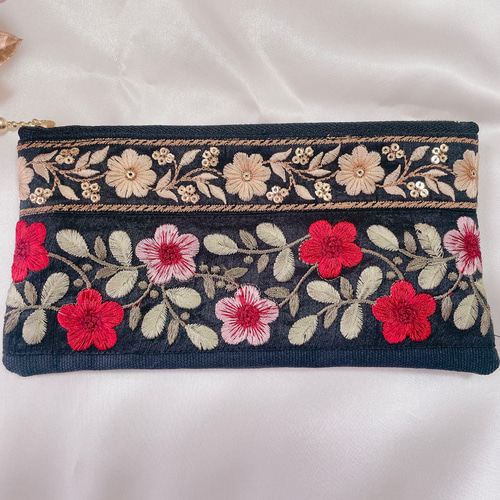 18cmファスナーポーチ インド刺繍リボン ペンケース add.y 通販