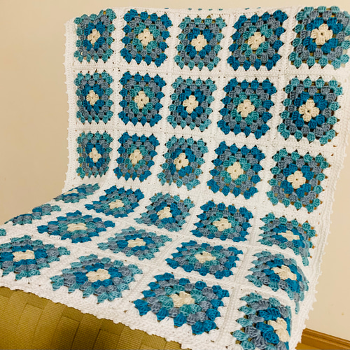 ウォッシュコットン 膝掛け 手編み 夏用膝掛け ブランケット グラニー