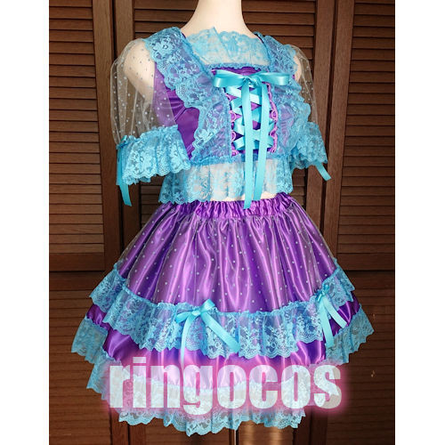 アイドル衣装 パープル×水色 編み上げリボン オリジナル ハンドメイド