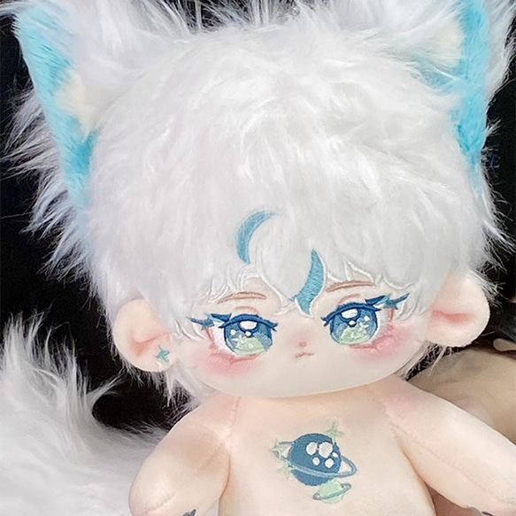 20cmぬいぐるみ 着せ替えぬいぐるみ かわいい 白髪青目の狐少年 狐耳