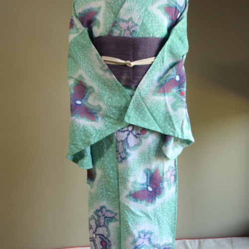 ◇現代 有松鳴海絞 浴衣◇【ミントグリーン】薄羽の蝶が舞う幻想的な