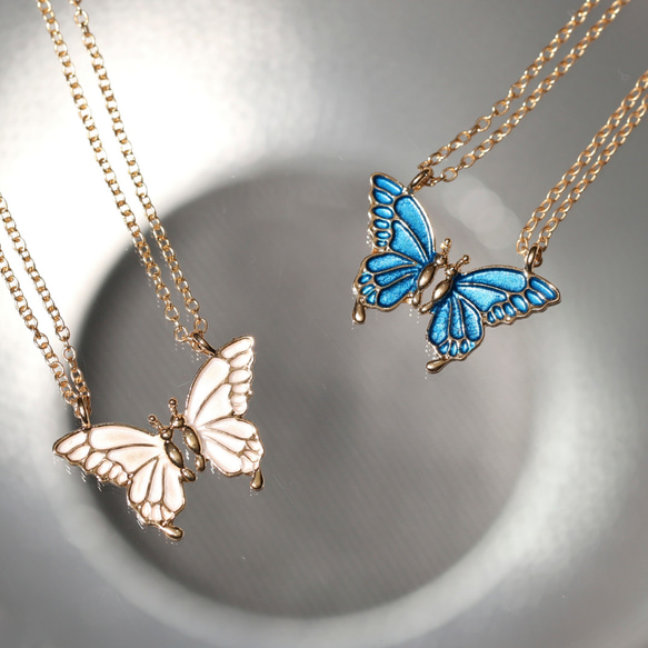 再販】バタフライモチーフペアネックレス◇蝶【サージカルステンレス