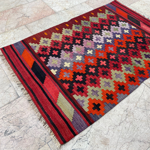 オールドキリム トルコ 手織り ヴィンテージ ラグ 110x80cm カーペット