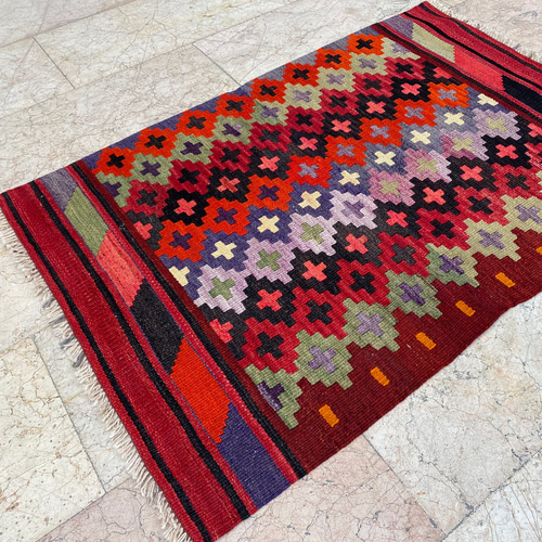 オールドキリム トルコ 手織り ヴィンテージ ラグ 110x80cm カーペット