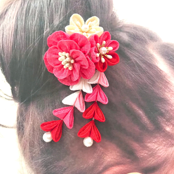 髪飾り 浴衣 子供 つまみ細工 七五三 3歳 ピンク かんざし Aoyama.k