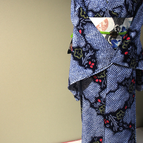 ◇現代 有松鳴海絞 浴衣◇【濃紺桃黄】天の川のような氷割れ模様に桔梗