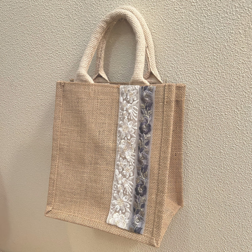 ジュートバッグ インド刺繍リボン A6 トートバッグ bellflower86 通販