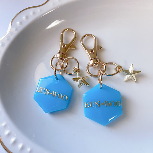 名入れ】全50色❤両面文字入れOK【六角形名入れチャーム】レジン