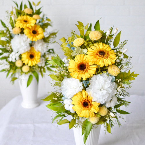 プリザーブドフラワー仏花 黄色 ひまわり カーネーション 大きめ