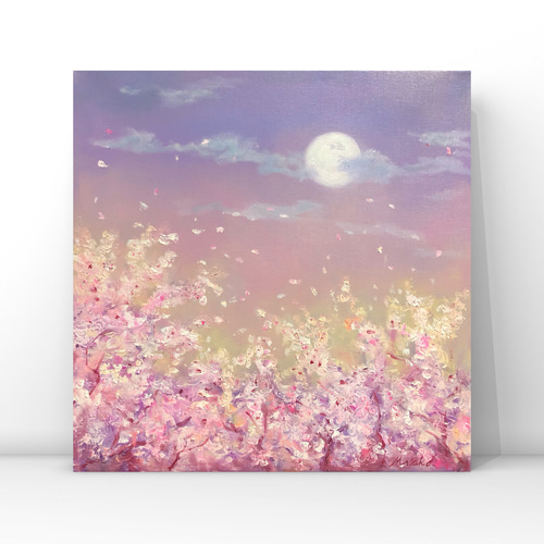 油絵 原画 オリジナル 「桜と月」送料無料 絵画 Masako's Gallery 通販