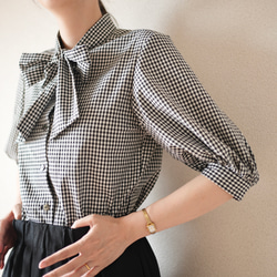 ギンガムチェック❣️ボウタイブラウス No.308 ブラウス Mauve pink