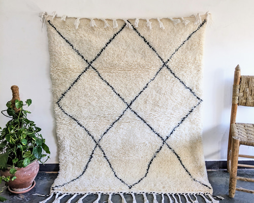 モロッコ ラグ ベニワレンラグ-No4 (156×123cm) ブラック ダイヤ