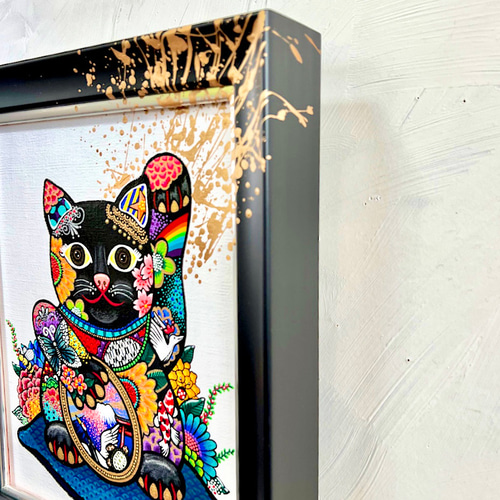 招き猫の絵 手描き原画 「カラフル招き猫」 招き猫 おしゃれな招き猫