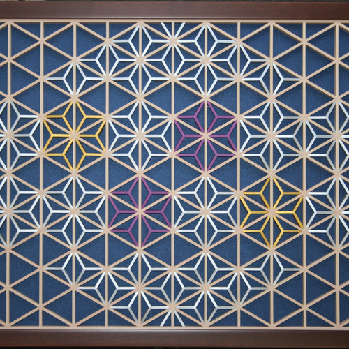 組子アートパネル 【切子調 青に紫2点 Type B】 和風インテリアパネル