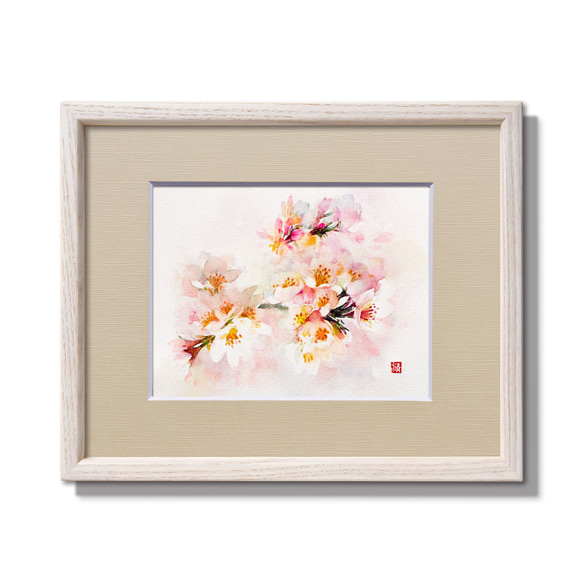 さくらの笑顔】水彩原画 一点物 額縁付き 特典付き 桜2025 絵画