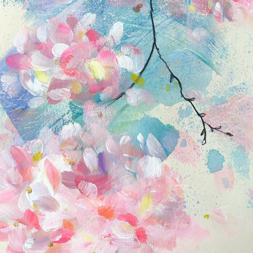 桜と風 -e 【原画/A4/アクリル画】 インテリアアート 絵 絵画 DENNY