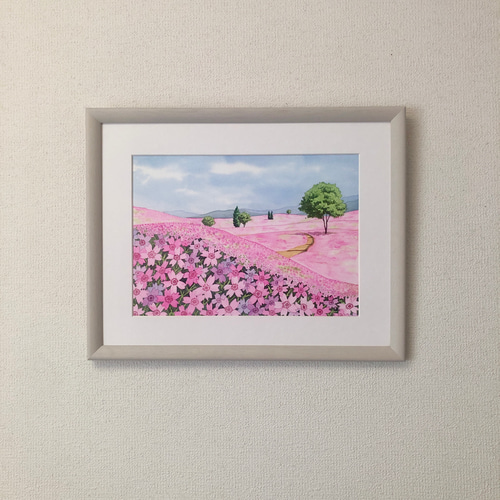 芝桜の丘05」透明水彩画 原画 風景画 額縁付 F4サイズ 絵画 Oni 通販