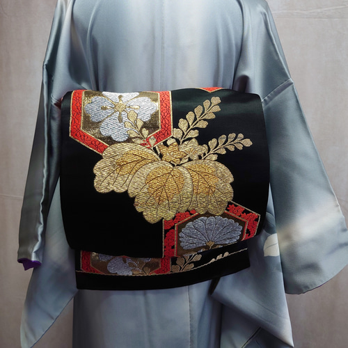 ob45 フック付 二部式作り帯 ニ重太鼓結び 袋帯 オリジナル説明書 付け