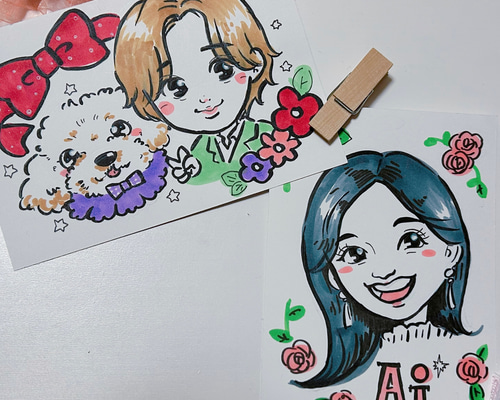 似顔絵 ハガキサイズ 単色カラー イラスト natsumike 通販 17471169