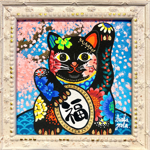 招き猫の絵 ♦︎選べる額縁3色 ♦︎おしゃれな招き猫 manekineko 複製