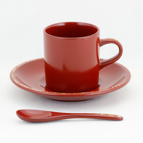 伝統工芸 輪島塗 ペア珈琲カップ 縁小華沈金 スプーン付【1101