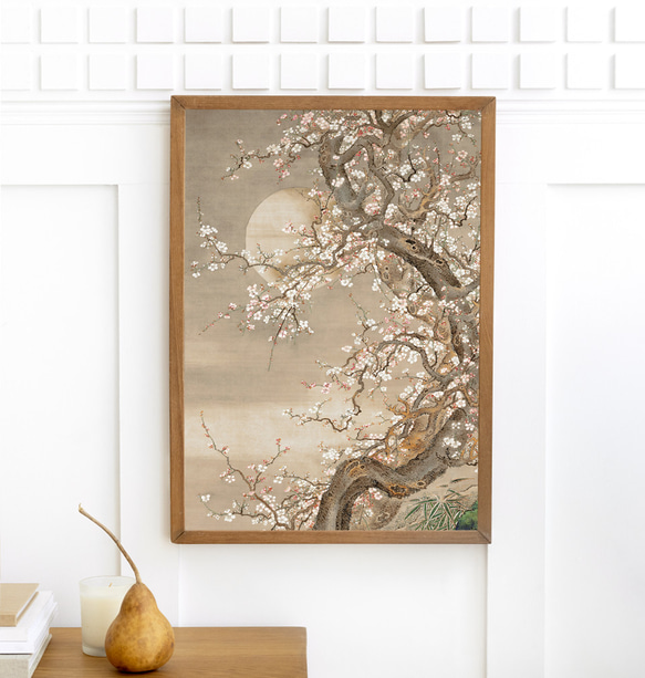 NO.551】桜の木と月の日本画アートポスター☆花和柄植物浮世絵お正月和