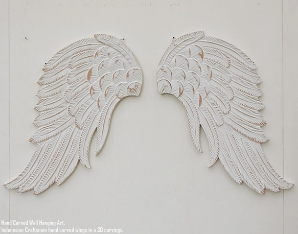 羽 オブジェ ホワイト 白 天使 翼 壁掛け インテリア アジアンアート