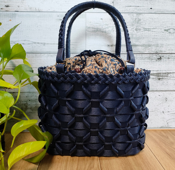 クラフトバンドバック《ネイビー》巾着布付き かごバッグ クー 通販