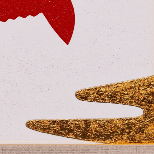 日本画風油絵○金沢産24K純金箔使用『金雲太陽と富士山』○がんどう