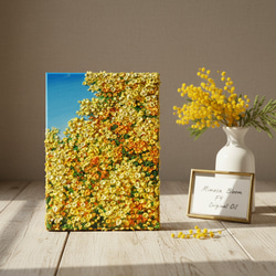 原画】油絵「青い空とミモザ」北欧インテリアに馴染む花の絵画 ｜新築