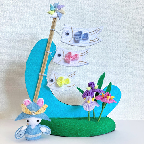 鯉のぼり 兜を被ったうさぎ つまみ細工 ちりめん細工 置き飾り その他