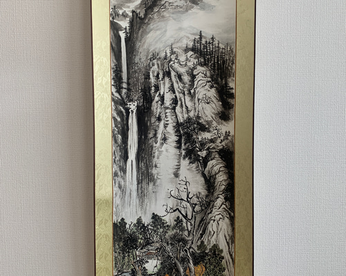 山水 水墨画 絵画 掛け軸 伝統山水 風景画 滝 絵画 こたつ 通販