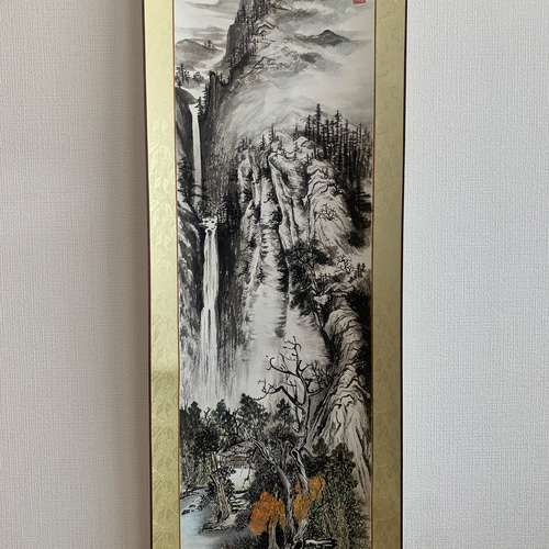 山水 水墨画 絵画 掛け軸 伝統山水 風景画 滝 絵画 こたつ 通販