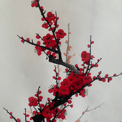 水墨画 梅 絵画 掛け軸 紅梅 絵画 こたつ 通販 17501396｜Creema