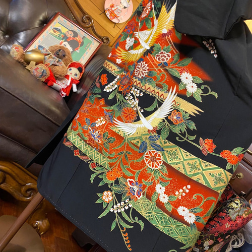 黒留袖 着物 和 モダン ハンドメイド リメイク ワンピース ドレス 黒