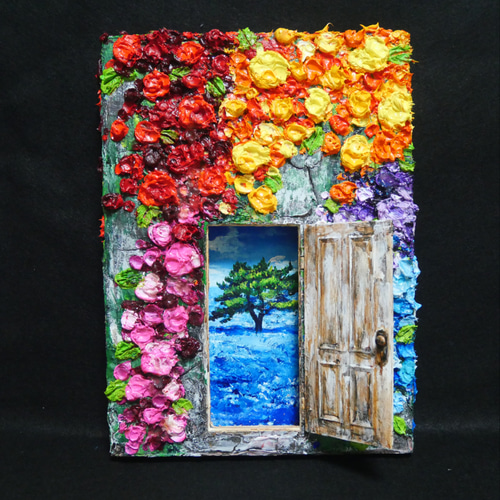 油絵 油彩 油彩画 絵画 絵【扉の先の青い世界の一本木】 絵画 HR