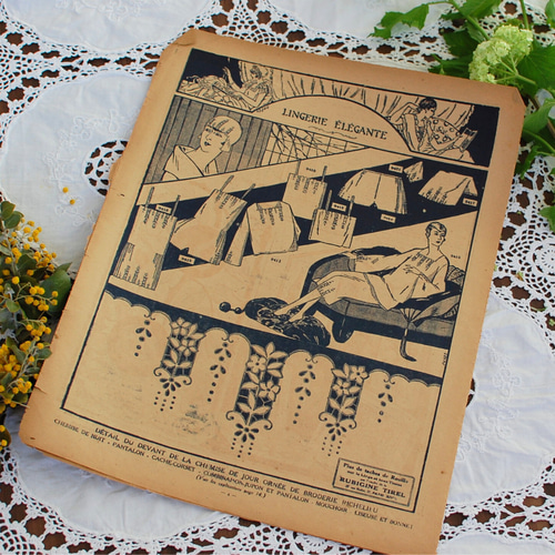 アンティーク紙もの 手芸雑誌 見開き1ページ フランスアンティーク