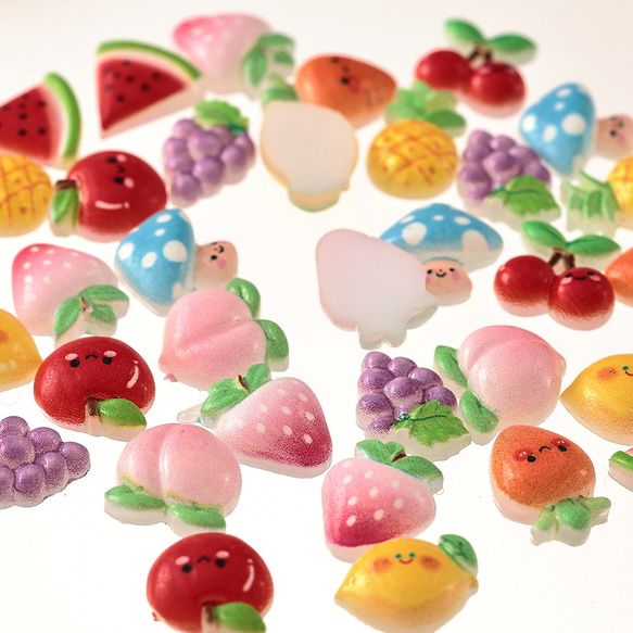 デコパーツ 果物 12mm ミックス 250個 いちご 野菜 3D ネイルパーツ
