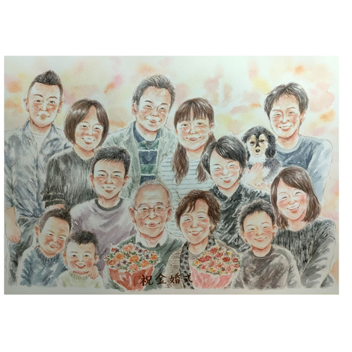 似顔絵 A3 金婚式 両親贈呈品 イラスト 名入れ 還暦祝い オーダー