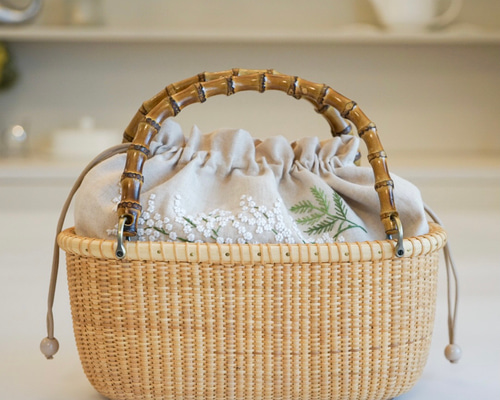 ナンタケットバスケット・バントレイバンブーハンドル＋内袋 かご