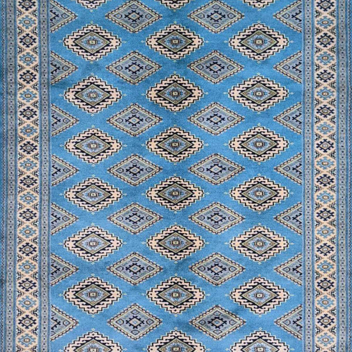 パキスタン絨毯 ラグ 183x126cm 軽くて畳める手織りラグ ライトブルー