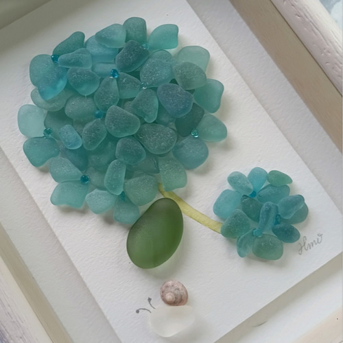 シーグラスアート（紫陽花/梅雨/ボックスフレーム付） その他アート