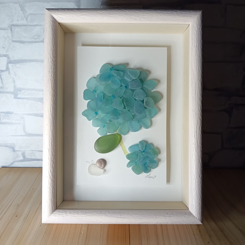 シーグラスアート（紫陽花/梅雨/ボックスフレーム付） その他アート