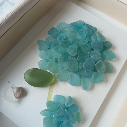 シーグラスアート（紫陽花/梅雨/ボックスフレーム付） その他アート