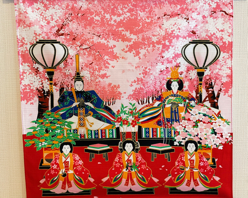 3月ウォールデコ【雛壇桜の森】軸付きタペストリー お雛様壁飾り 3月