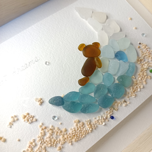 シーグラスアート（クマA/三日月/夜空/ボックスフレーム付） その他